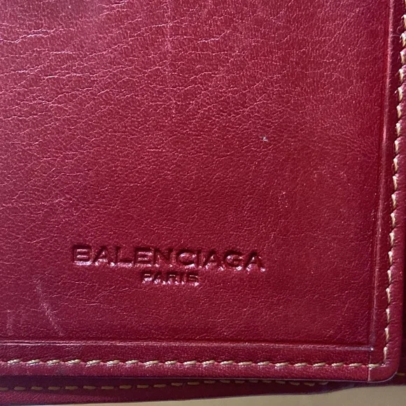 VTG Balenciaga Paris Cherry Red Leather Bifold Walllet Snap Zipper Closures - Picture 11 of 11